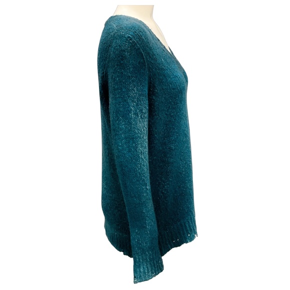 AVANT TOI TEAL DISTRESSED KNIT PULLOVER SWEATER - Picture 2 of 4